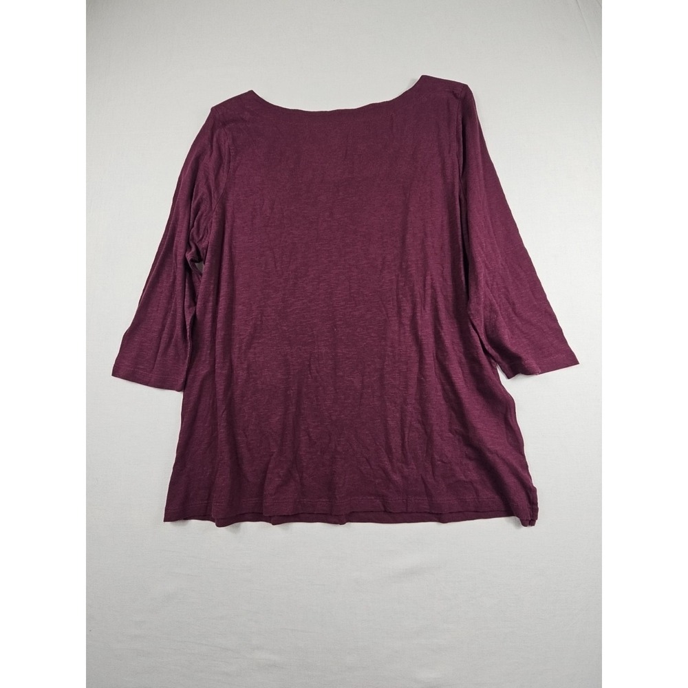 LOFT JERSEY Sz XL PLUM BURGUNDY EMBROIDERED TULIPS FLOWERS 3/4 SLEEVE COTTON - Picture 2 of 9